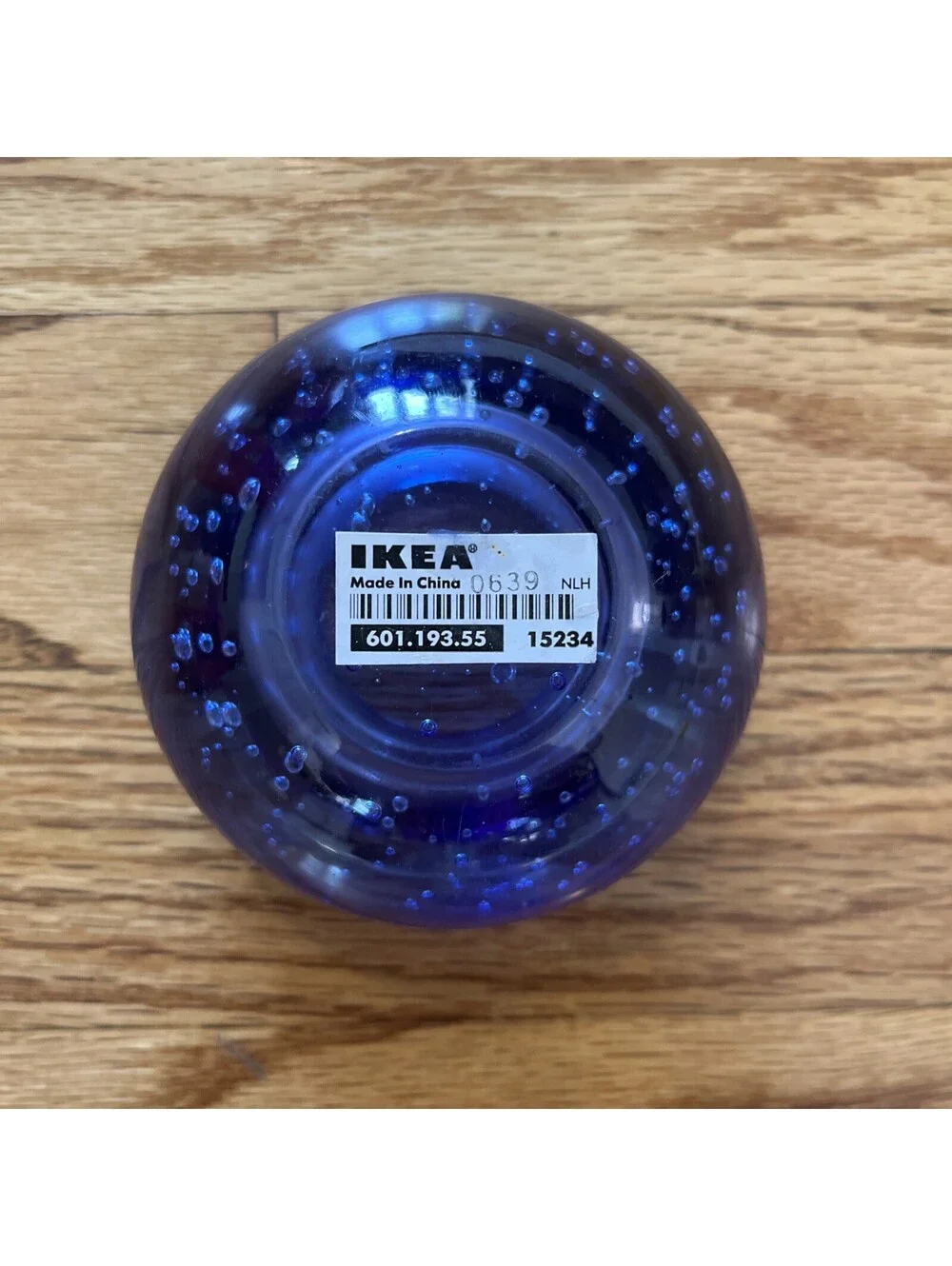 IKEA Blue Glass Controlled Bubble Paperweight Tea Light Candle Holder 601.193.55